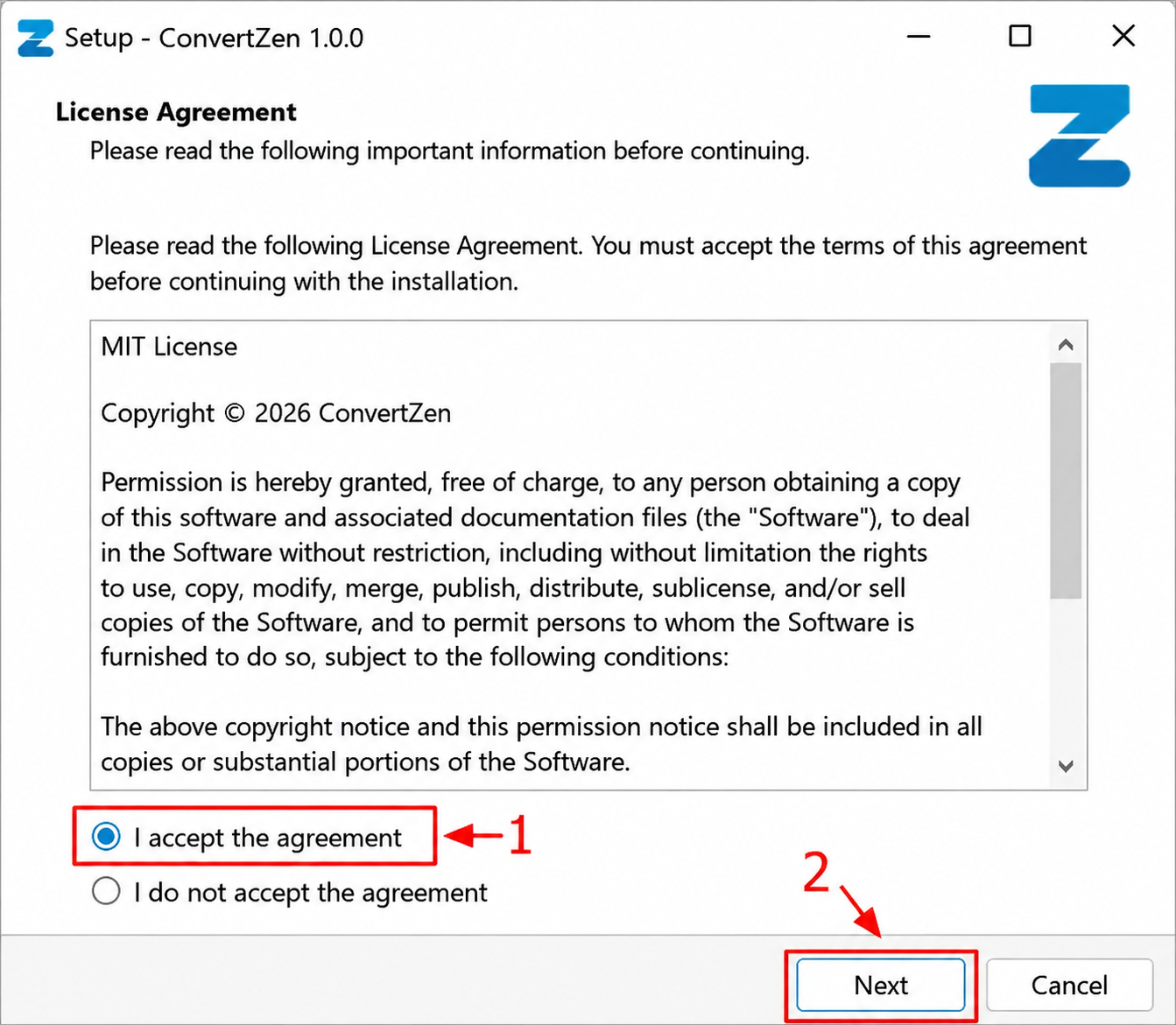 ConvertZen Windows installation step 4